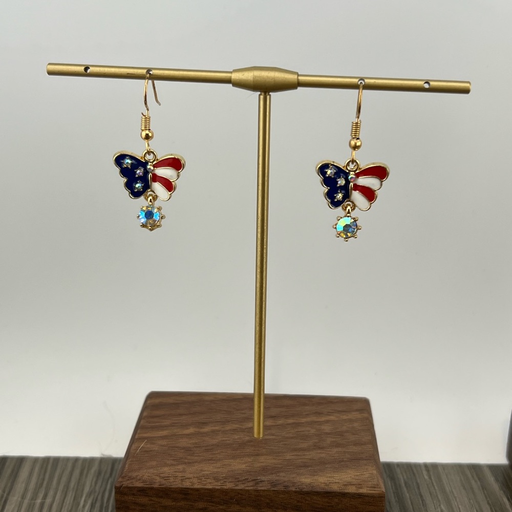 Butterfly Dangle Earrings - Red, Blue, and Gold